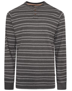 KAM Long Sleeve Embossed Waffle Stripe Henley T-Shirt Charcoal